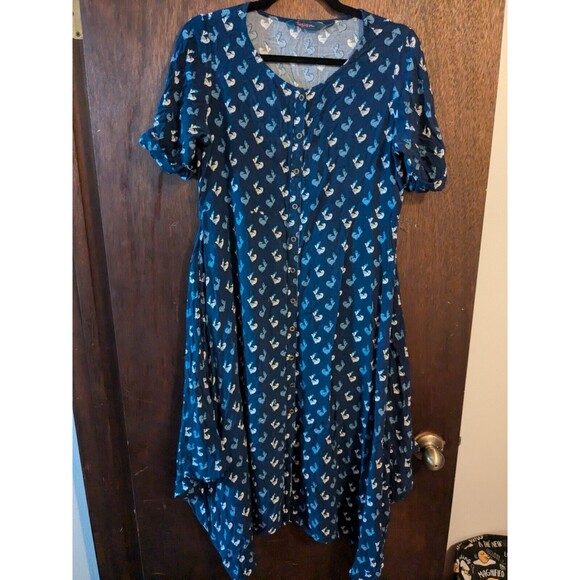 Fusion Medium Dress Button Up With Birds - Picture 1 of 7